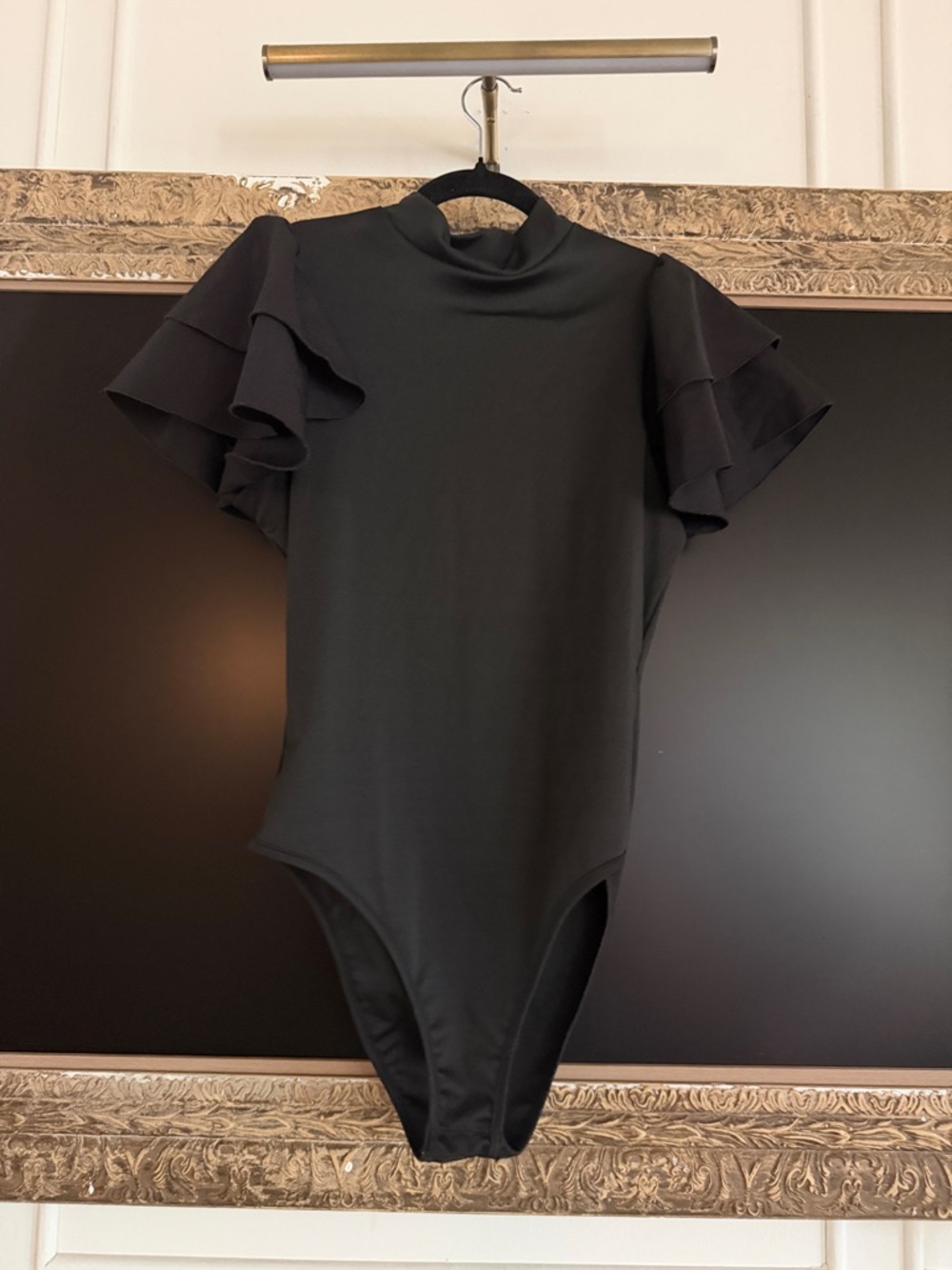 Black Ruffle Sleeve Bodysuit - Women's Elegant Top